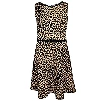 Kids Girls Skater Dress Leopard Print Summer Party Dance Sun Dresses 4-13 Years