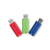 Verbatim 128GB Pinstripe USB 3.2 Gen 1 Flash Drive Retractable Thumb Drive with Microban Antimicrobial Product Protection- 3 Pack - Multicolor (Green, Blue, Red)