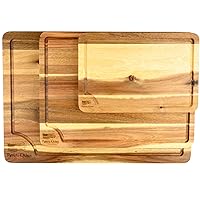 BIGGER - Patriots Kitchen - Cutting Boards for Kitchen, Large Wood Chopping Board Set of 3 with Deep Juice Groove, Acacia Charcuterie Board, Wooden Trays for Meat, Fruit and Cheese