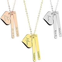 MignonandMignon Mothers Day Necklace with Kids Names Heart Vertical Bar Necklaces Personalized Mom Gifts from Daughter Custom Jewelry Family Initial Name- H6N