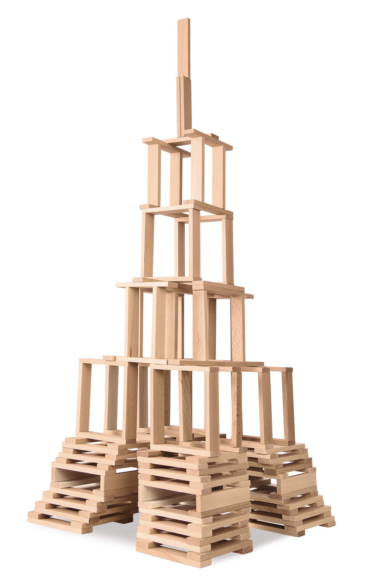 Eichhorn 100001612 Holzbaukasten Wooden Blocks for Building with templates, Made from FSC 100% Certified Beech Wood, 200 Pieces, for Children Aged 2 and up, Natural