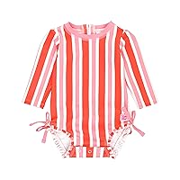 RuffleButts® Girls UPF 50+ Sun Protection Long Sleeve One Piece Swimsuit with Zipper