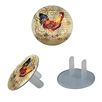 Outlet Plug Covers (12 Pack), Electrical Protector Safety Caps Prevent Shock Hazard Rooster Vintage Poster