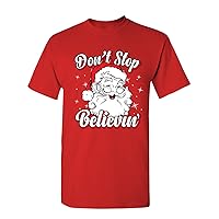 Manateez Men's Ugly Christmas Sweater Don't Stop Believin Santa Clause Tee Shirt