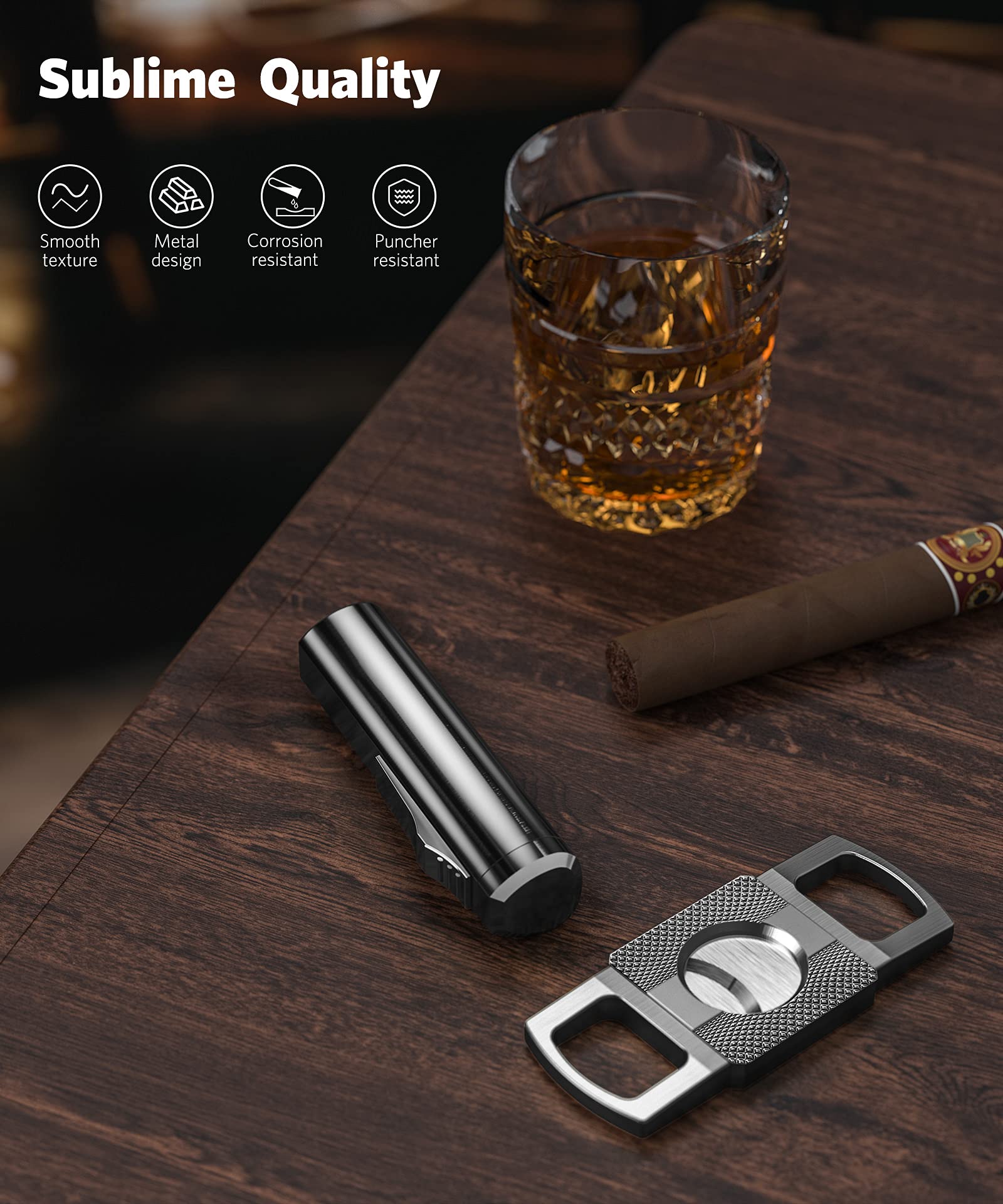 RONXS Torch Lighter and Cigar Cutter Set, Adjustable Triple Jet Flame Cigar Lighter, Windproof Butane Refillable Lighters, Gift for Dad Fathers Day(Butane Gas Not Included)