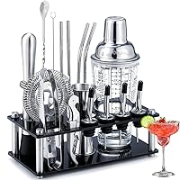 Cocktail Shaker Set, Ohuhu 17-Piece Bartender Kit Bar Tool Set with Acrylic Stand Premium Soda-Lime Glass Drink Shaker with All Bar Accessories for Beginners Home Bar Parties Gift