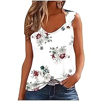 Tank Tops for Women Summer Casual Tops Floral Printed Sleeveless T-Shirts Loose Scoop Neck O-Ring Shoulder Blouses