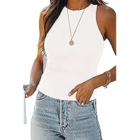 Womens Halter Tops Summer Sleeveless Shirts Sexy High Neck Fitted Tops Racer Back Tank Tops Blouses