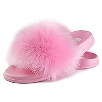 Women's Faux Fur Slides, Open Toe Cute Fur Slippers, Indoor or Outdoor Comfortable Furry Slide Sandals With Fluffy Fur