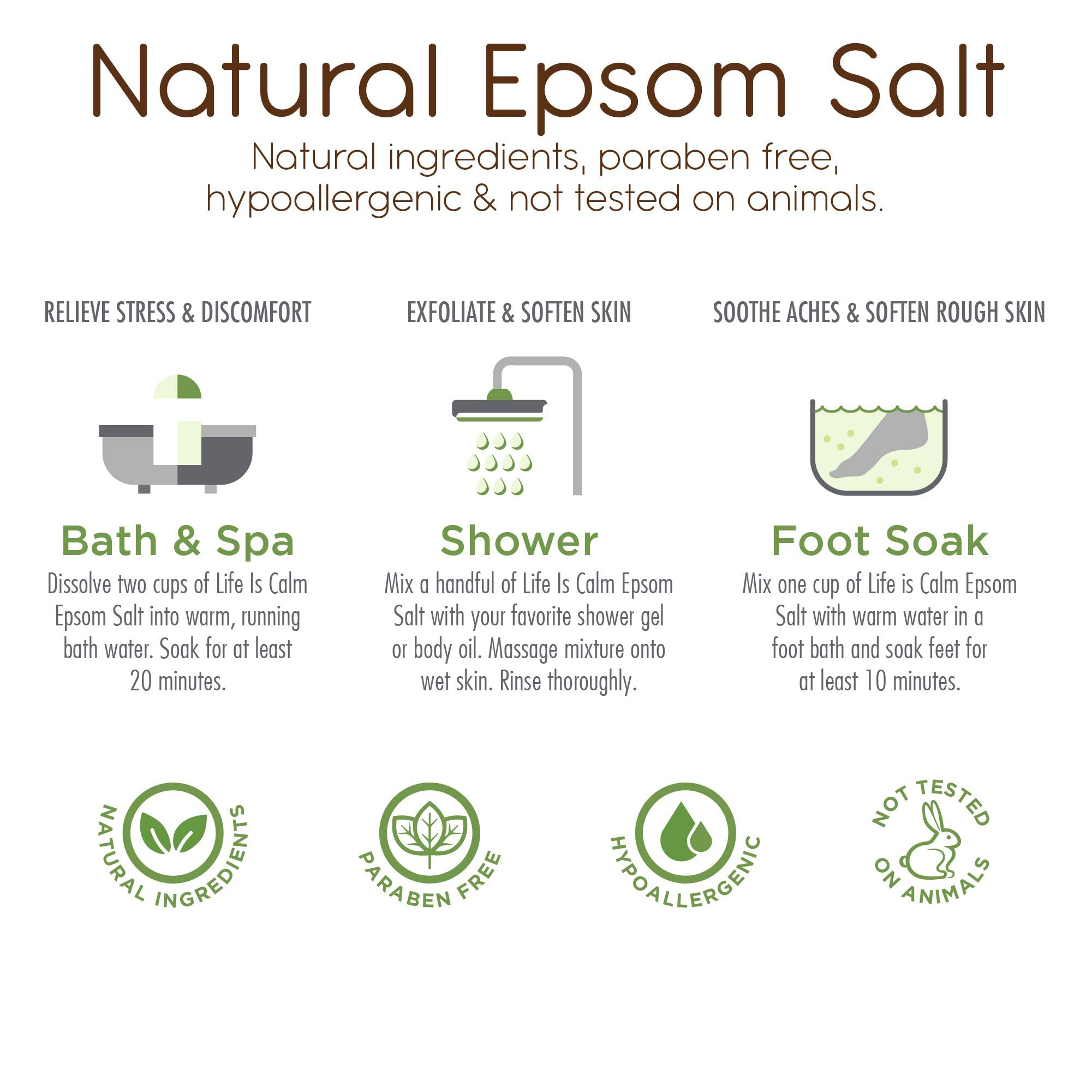 Life Is Calm Epsom Salt Spa 6-Pack l Dissolvable Therapy Formulas for Bath (Restore, Clense, Relax, Balance, Purify & Soothe)