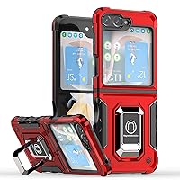 ZIFENGXUAN- Case for Samsung Galaxy Z Flip 5, with Metal Ring Kickstand, Military Grade Shockproof Non-Slip Case Anti-Fingerprint Cover (Z Flip 5,Red)