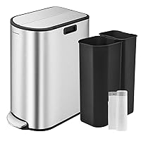13-Gallon Dual Kitchen Trash Can, 5.3 and 8 Gallon Compartments, Garbage Can with Wing Lids, Stainless Steel, Soft Close, Inner Buckets, Metallic Silver ULTB570E50