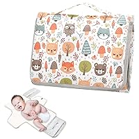 Forest Animals Portable Diaper Changing Pad for Baby Waterproof Foldable Changing Mat Diaper Changing Station with Built-in Pillow for Beach Picnic Shopping Travel