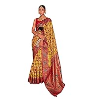 Traditional Indian Women Smooth Silk With Patola Print Saree & Blouse Muslim Sari 5614