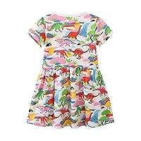 2023 Spring and Summer New Girls' Short Sleeved Dress Children's Printed Dinosaur Summer Princess Dress Youth Shirt