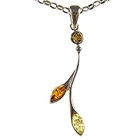 BALTIC AMBER AND STERLING SILVER 925 FLOWER PENDANT NECKLACE - 14 16 18 20 22 24 26 28 30 32 34