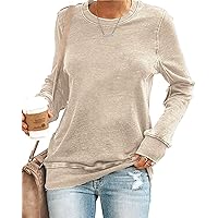 Womens Casual Crewneck Sweatshirt Long Sleeve Solid Color Shirt Soft Lightweight Loose Top