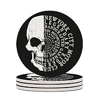 Skull with Quote Ceramic Coaster with Cork Bottom Absorbent Drink Coasters for Tabletop Protection Round 4 Inches 4PCS