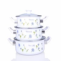 XiangYan Flattened non-stick enamel soup pot, induction cooker universal, 3-pieces, 16cm + 18cm + 20cm,Orchid