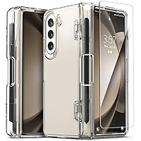 VRS DESIGN Phone Case for Galaxy Z Fold 5 5G Case (2023)[Simpli Fit Crystal S] Modern Slim Spring-Loaded Hinge Cover w/S Pen Compartment & Tempered Glass Screen Protector(Clear/Renewed)