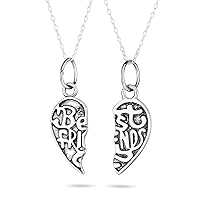 Bling Jewelry Personalized Break Apart 2 Part Puzzle Heart Sisters Big Sis Lil Sis Pendant Necklace For Women .925 Sterling Silver