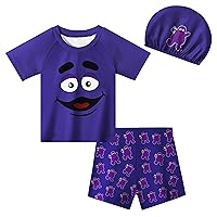 Grimace Costume for Kids Boys Girls Monster Cute Shirts and Pants Cartoon T-Shirt Swimsuits for Kids 4-12 Years