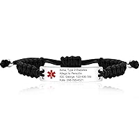 Uloveido Medical Alert ID Bracelet Laser Engraved Epilepsy Adjustable Wristband for Men Women Emergency First Aid, Handmade Braided Health Alert Engraved Bracelet Y3944