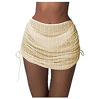 COZYEASE Women's Beach Cover Up Skirt Sheer Mesh Ruched Drawstring Side Bathing Suit Coverups Beach Skirt