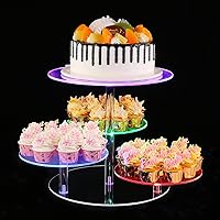 4 Tiers LED Round Acrylic Cupcake Stand, Rechargeable LED Light Clear Cupcake Tower Stand for Christmas, Weddings, Anniversaries, Baby Showers, Birthday Parties