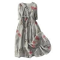 Women's Floral Maxi Dresses, 2024 Spring Summer Elegant Lapel V Neck Short Sleeve Plus Size Casual Beach Dress XS-4XL