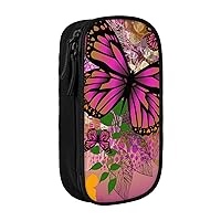 Vintage Butterfly Printed Cosmetic Bag Portable Makeup Bag Travel Jewelry Case Handbag Purse Pouch Black