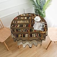 Funny Book Shelves Collection and Ladder Print Polyester Tablecloth Waterproof Table Cloth, Table Cover for Dining Room Round Table Cover