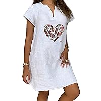 Womens Summer Casual Leisure Cotton Linen Short Sleeve Dress