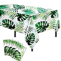 4 PCS Tropical Tablecloth, Hawaii Palm Leaf Tablecloth Hawaiian Luau Tropical Rectangular Disposable Plastic Tropical for Baby Shower Luau Party Decorations Picnic Table Cover(51 * 108 Inch)