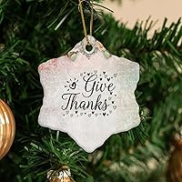 Personalized 3 Inch Give Thanks White Ceramic Ornament Holiday Decoration Wedding Ornament Christmas Ornament Birthday for Home Wall Decor Souvenir.