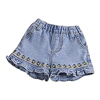 Baby Girl Shorts 6-9 Months Waist Denim Shorts Girl's Pants Girl's Shorts Embroidered Small Flower Style Denim