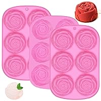 Rose Mold Silicone 3PCS, 6-Cavity Rose Ice Mold for Candy Chocolate Cake Baking Pudding Muffins Ice Cube Rose Handmade Soap, Rose Baking Mold Pink
