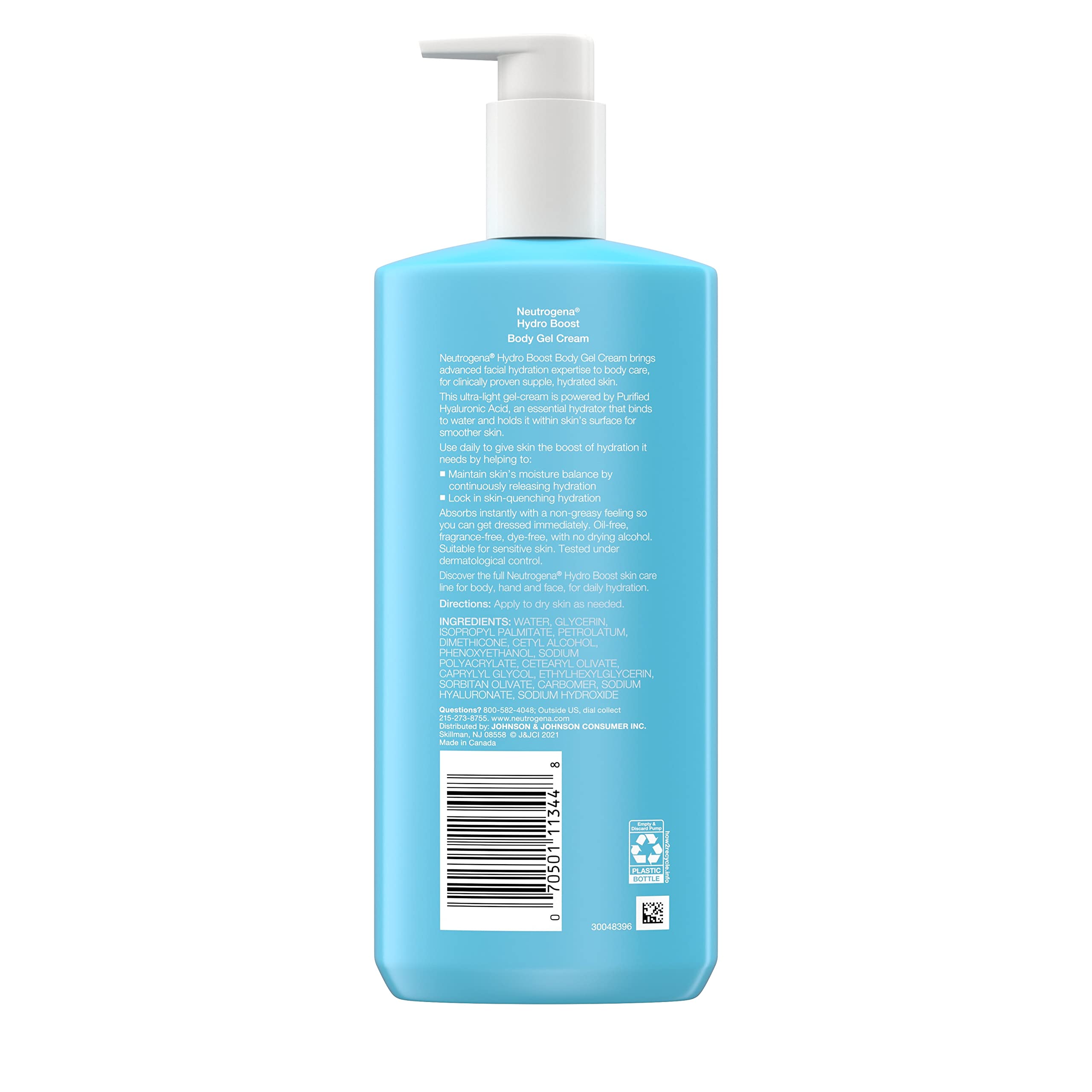 Neutrogena Hydro Boost Body Gel Cream Moisturizer with Hyaluronic Acid, Hydrating Lotion For Sensitive Skin, Fragrance Free, 16 oz
