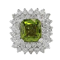 3.55 Carat Natural Green Peridot and Diamond (F-G Color, VS1-VS2 Clarity) 14K White Gold Cocktail Ring for Women Exclusively Handcrafted in USA
