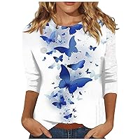 Womens Tops Dressy Casual Spring 2024 Vintage Ethnic Floral Shirt 3/4 Sleeve Tops Oversized Boho Basic Tunic Tops