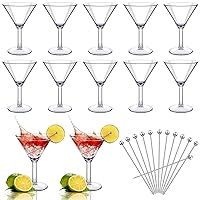 24 Pcs Martini Glasses and Cocktail Picks, 12 Pcs Reusable Cocktail Glasses Shatterproof Plastic Martini Cups (9oz) 12 Pcs Stainless Steel Picks for Home Outdoor Poolside Bar Party Camping