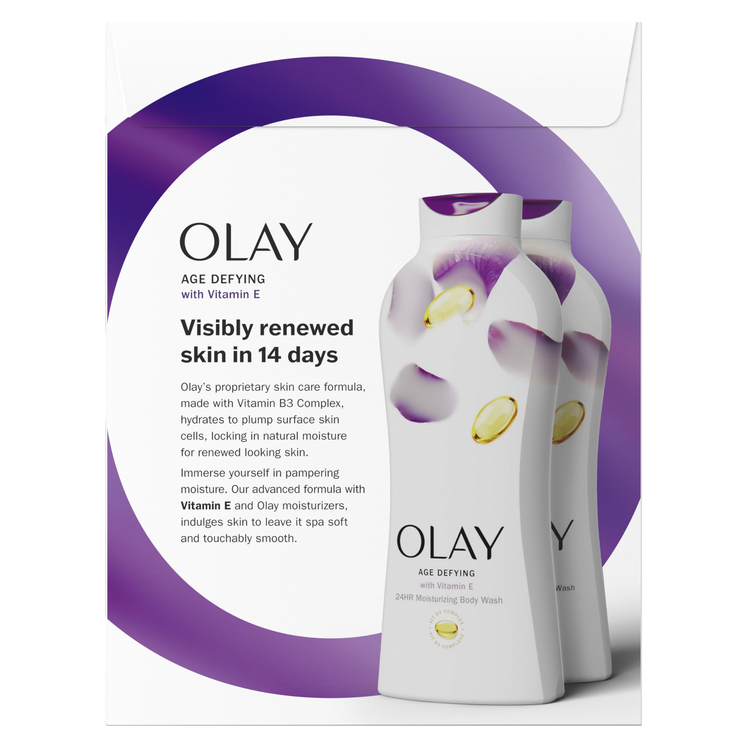Olay Age Defying Body Wash with Vitamin E & B3 Complex, Moisturizing Visibly Smooth Skin, 22 fl oz, (Pack of 2)