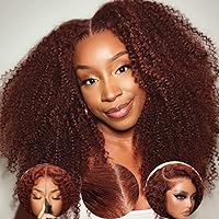 Beauty Forever Bye Bye Knots Wear and Go Wig Reddish Brown Kinky Curly Pre Cut Lace Closure Wig 6X4.75inch Human Hair Glueless Wig Breathable Cap Beginner Wigs 150% Density 33B Color 24 Inch
