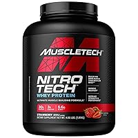 Whey Protein Powder (Strawberry, 4 Pound) - Nitro-Tech Muscle Building Formula with Whey Protein Isolate & Peptides - 30g of Protein, 3g of Creatine & 6.6g of BCAA