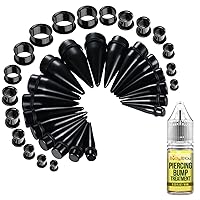 BodyJ4You 37PC Big Gauges Piercing Kit | Bump Aftercare Treatment | Ear Lobe Stretching Set | Single Flare Tunnel Plugs Expander Tapers | 00G-25mm | Acrylic Steel Body Jewelry