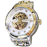 OLEVS Men's Gold Skeleton Automatic Mechanical Watches Luxury Business Dress Self-Winding Diamond Stainless Steel Waterproof Luminous Wrist Watches