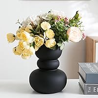 Black Ceramic Vase, Modern Dried Flower Vase, Matte Black Pampas Flower Vases, Boho Home Decor for Centerpiece Wedding Dinner Table Party Living Room Office Bedroom, Housewarming Gift
