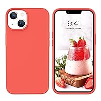 GUAGUA Compatible with iPhone 13 Case 6.1 Inch Liquid Silicone Soft Gel Rubber Slim Thin Microfiber Lining Cushion Texture Cover Shockproof Protective Phone Case for iPhone 13, Coral Red