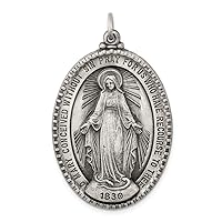925 Sterling Silver Solid Not engraveable Miraculous Medal Pendant Necklace Measures 43x26mm Wide Jewelry for Women