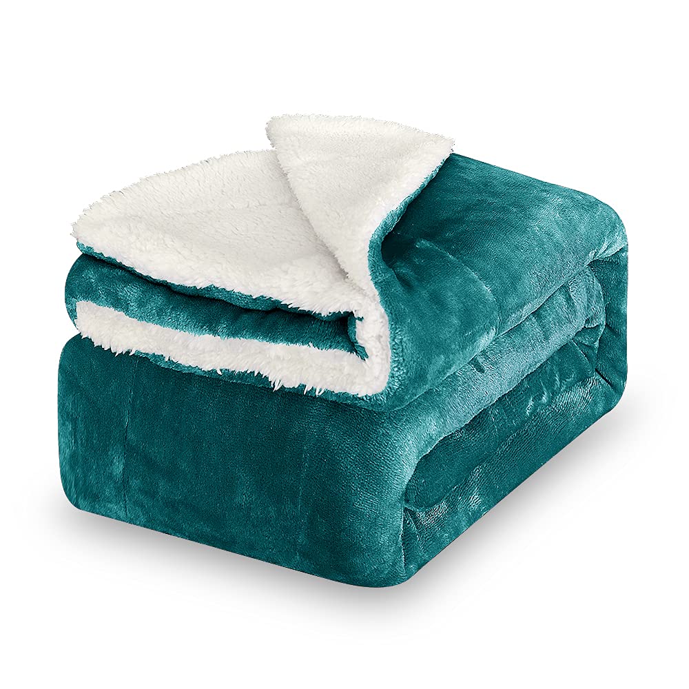 Belleville Sherpa Fleece Blanket Teal Green Queen Size 86X86 Inches Soft and Cozy Reversible Thick Microfiber Blanket for Couch Bed Dorm Sofa and P...
